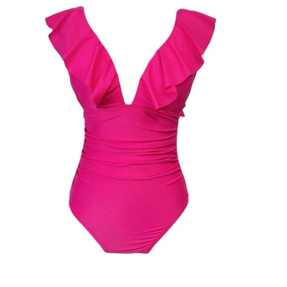 NEW j.crew women’s‎ ruched ruffle one-piece swimsuit, radiant fuchsia, size 10 - Picture 2 of 13